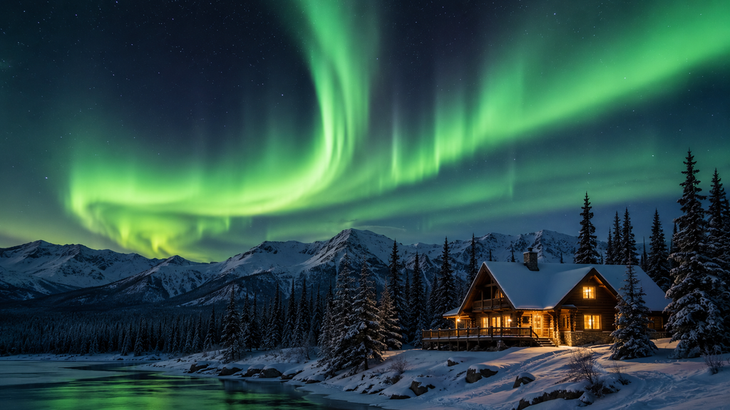 Best places to see aurora in Alaska with a scenic winter lodge