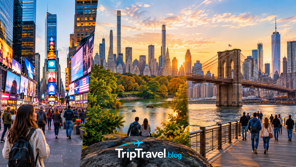 things to do in NYC featuring Times Square Manhattan skyline and travelers