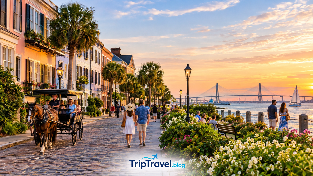 Things to do in Charleston SC featuring historic downtown Charleston Waterfront Park and travelers exploring the city