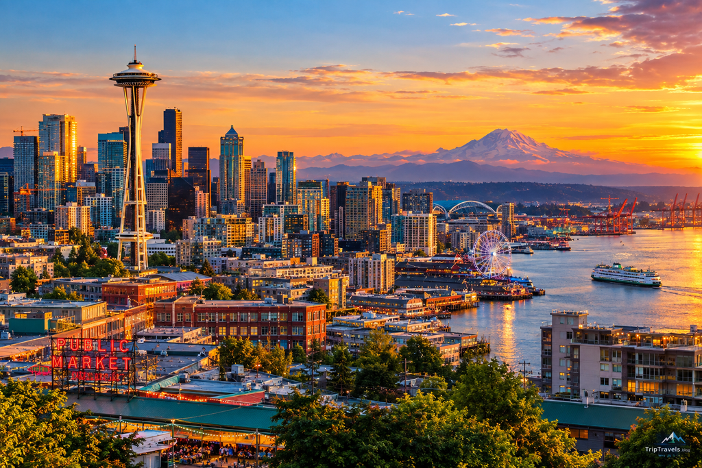 Seattle travel attractions and Space Needle skyline