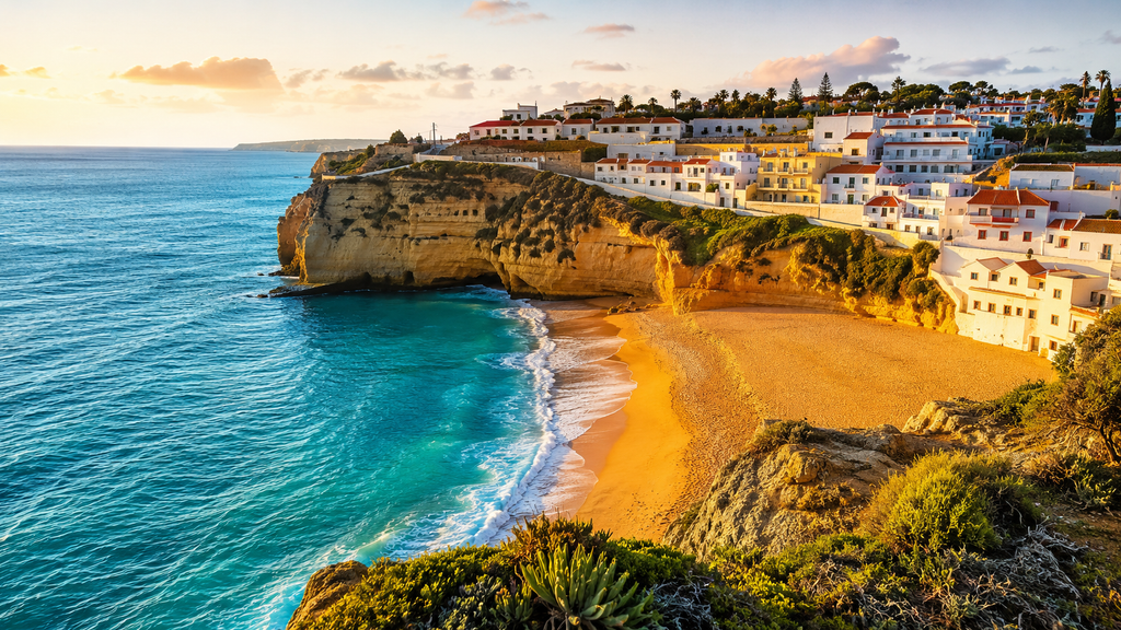 best places to visit in Portugal featuring a beautiful Portuguese coastline with golden cliffs and turquoise Atlantic Ocean