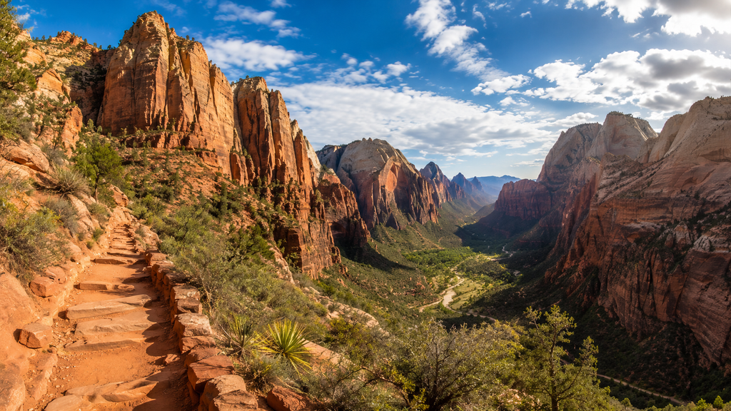 Best national parks in the USA featuring dramatic red rock cliffs, desert scenery, and hiking trails.