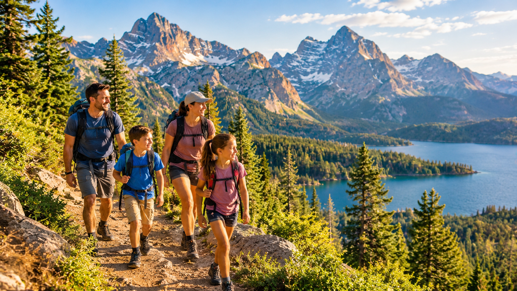 Best places to travel with kids featuring a family exploring a beautiful national park in the USA
