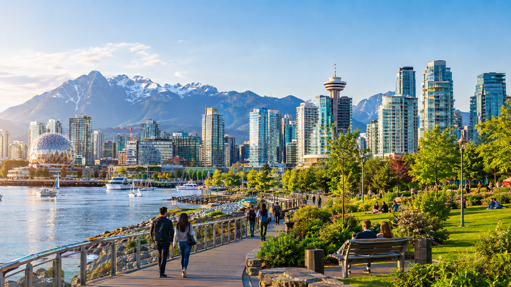 Best Places to Live in Canada featuring a beautiful Canadian city skyline and mountain scenery