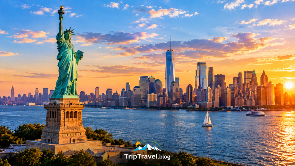 Best places to visit in usa featuring New York City landmarks and the Statue of Liberty