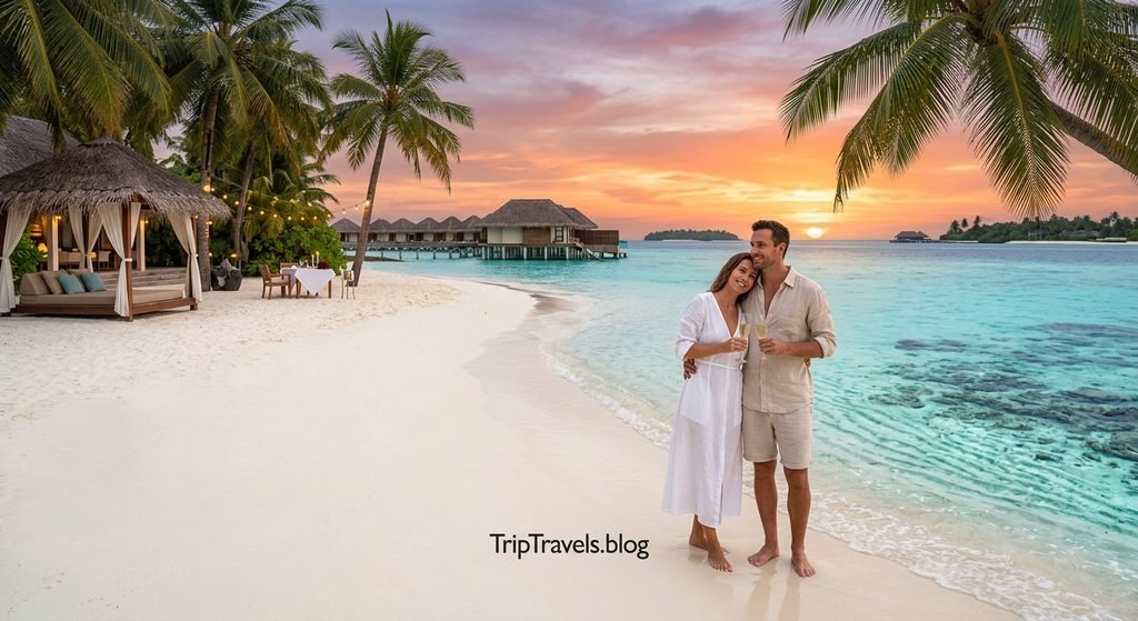 Honeymoon Destinations tropical beach resort with romantic sunset